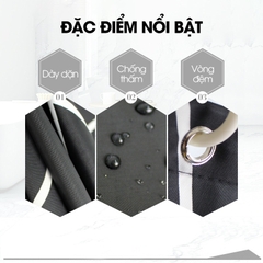 Rèm treo nhà tắm, màn che phòng tắm vải Poliester không thấm cao cấp họa tiết Vòng Tròn Trắng Đen