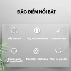 Hủ đựng trà thủy tinh, hủ đựng ngủ cốc nhà bếp, đồ ăn nhẹ snack, hủ gia vị có nắp bằng INOX cao cấp MFG-006