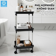 Kệ 3 tầng có bánh xe để đồ đa năng LD-3644, kệ đẩy gia đình, spa, tiệm nail gội đầu khung INOX không rỉ