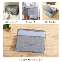Hộp đựng quần áo, hộp lưu trữ chăn ga gối nệm vải lanh không dệt loại dày có nắp đậy và khóa kéo LH-3101