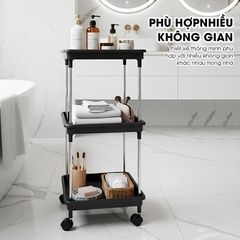 Kệ 3 tầng có bánh xe để đồ đa năng LD-3644, kệ đẩy gia đình, spa, tiệm nail gội đầu khung INOX không rỉ