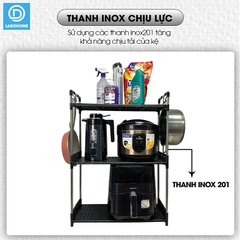 Kệ nhà bếp, kệ để đồ gia dụng nồi cơm điện, lò vi sóng, nồi chiên không dầu LD-3642, khung inox không rỉ chịu tải lớn