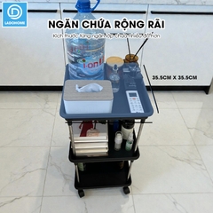 Kệ 3 tầng có bánh xe để đồ đa năng LD-3644, kệ đẩy gia đình, spa, tiệm nail gội đầu khung INOX không rỉ