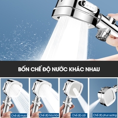 Bộ vòi sen tăng áp 4 chế độ SQ-9002 nhựa ABS + kèm lõi lọc, ống nối 1.5m và giá đỡ