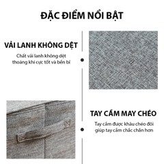 Hộp đựng quần áo, hộp lưu trữ chăn ga gối nệm vải lanh không dệt loại dày có nắp đậy và khóa kéo LH-3101