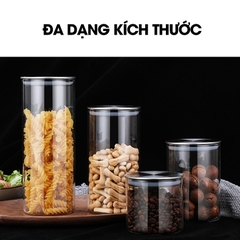 Hủ đựng trà thủy tinh, hủ đựng ngủ cốc nhà bếp, đồ ăn nhẹ snack, hủ gia vị có nắp bằng INOX cao cấp MFG-006