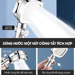 Bộ vòi sen tăng áp 4 chế độ SQ-9002 nhựa ABS + kèm lõi lọc, ống nối 1.5m và giá đỡ