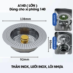 Bộ lọc thoát nước cho bồn rửa chén, nắp thoát chậu rửa nhà bếp LH-2504, chất liệu inox và đồng không rỉ cao cấp