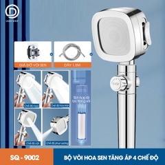 Bộ vòi sen tăng áp 4 chế độ SQ-9002 nhựa ABS + kèm lõi lọc, ống nối 1.5m và giá đỡ