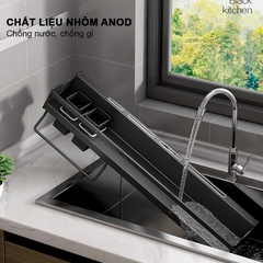 Kệ gia vị treo tường đa năng nhôm anod SQ-6186 kèm ống đũa máng dao móc treo