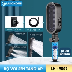Vòi sen tăng áp 3 chế độ có đầu xả lớn có lõi lọc LH-9007 + kèm giá treo, ống nước TPR silicon siêu bền nóng lạnh