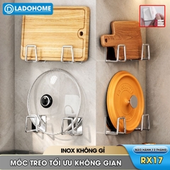 Móc dán tường nhà bếp đa năng RX17 gác nắp nồi, đồ gác nắp vung nồi, treo thớt, treo rổ rá, chất liệu INOX không rỉ