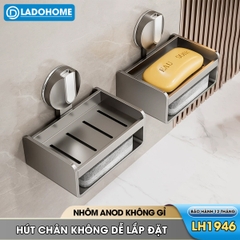 Khay đựng xà phòng LH-1946 có ngăn để bàn chải loại cốc hút chân không gắn tường dễ lắp đặt, nhôm anod không gỉ