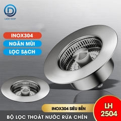 Bộ lọc thoát nước cho bồn rửa chén, nắp thoát chậu rửa nhà bếp LH-2504, chất liệu inox và đồng không rỉ cao cấp