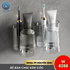 Giá để bàn chải và kem đánh răng kèm cốc súc miệng W8288 dán tường, nhựa PP nguyên sinh an toàn