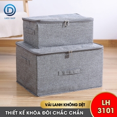 Hộp đựng quần áo, hộp lưu trữ chăn ga gối nệm vải lanh không dệt loại dày có nắp đậy và khóa kéo LH-3101