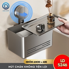 Hộp đựng giấy vệ sinh LD-5246 có cốc hút chân không gắn tường nhà tắm không cần khoán dán, nhôm anod + nhựa ABS