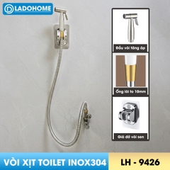 Bộ vòi xịt vệ sinh, vòi xịt toilet LD-9426 với đầu xịt inox 304 kết hợp dây dẫn lõi to 10mm giúp tăng lưu lượng nước