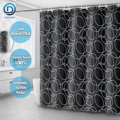 Rèm treo nhà tắm, màn che phòng tắm vải Poliester không thấm cao cấp họa tiết Vòng Tròn Trắng Đen