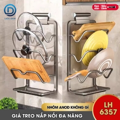Giá để nắp nồi treo tường, giá treo nắp vung LH-6337 Nhôm Anod không rỉ + tặng keo dán, tắt kê và vít