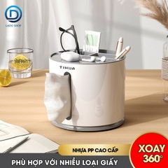 Hộp khăn giấy hộp đựng bút để bàn nhiều ngăn có thể xoay 360 TIHUA T9002
