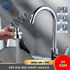 Đầu vòi tăng áp gắng bồn rửa chén lavabo LH-9309 dây lò xo kéo dài mọi ngóc ngách