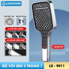 Vòi sen tăng áp bản to hiện đại 7 chế độ LD-9011, lưu lượng nước lớn và chế độ nút bấm dễ sử dụng