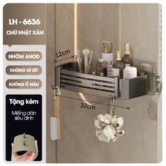 Kệ treo góc tường nhà tắm nhà bếp loại to miếng dán đôi LH-6636 Nhôm Anod không rỉ
