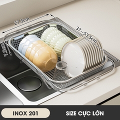 Rổ Inox treo bồn rửa chén, khay úp chén, khay rửa rau có thể điều chỉnh kích thước LD-2448