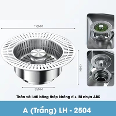 Bộ lọc thoát nước cho bồn rửa chén, nắp thoát chậu rửa nhà bếp LH-2504, chất liệu inox và đồng không rỉ cao cấp