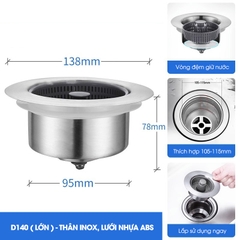 Bộ lọc thoát nước cho bồn rửa chén, nắp thoát chậu rửa nhà bếp LH-2504, chất liệu inox và đồng không rỉ cao cấp