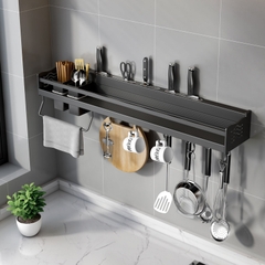 Kệ gia vị treo tường đa năng nhôm anod SQ-6186 kèm ống đũa máng dao móc treo