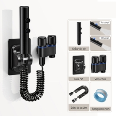 Bộ vòi xịt vệ sinh, toilet cao cấp LH-9424 thép không rỉ, lõi đồng + dây lò xo 2m, giá đỡ dán tường, van chia chữ H