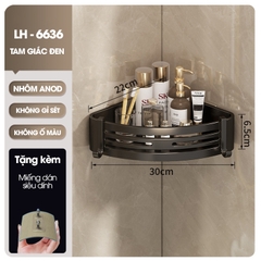 Kệ treo góc tường nhà tắm nhà bếp loại to miếng dán đôi LH-6636 Nhôm Anod không rỉ