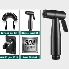 Vòi xịt toilet, vòi xịt vệ sinh phòng tắm cao cấp INOX304 LH-9423 + tặng kèm giá đỡ, ống dây lò xo 3 mét chất lượng cao