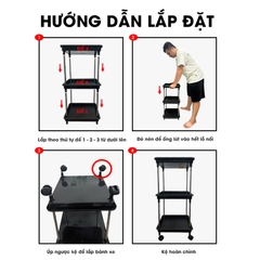 Kệ 3 tầng có bánh xe để đồ đa năng LD-3644, kệ đẩy gia đình, spa, tiệm nail gội đầu khung INOX không rỉ