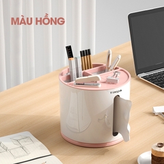Hộp khăn giấy hộp đựng bút để bàn nhiều ngăn có thể xoay 360 TIHUA T9002