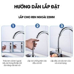 Đầu vòi cổ dài tăng áp 3 cấp độ gắng vòi rửa chén, dễ dàng xoay đến mọi ngóc ngách của bồn rửa