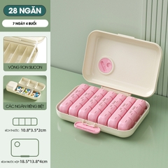 Hộp chia thuốc JW2728 có ron su chống ẩm, hộp chia 7 ngày 4 buổi sáng trưa chiều tối