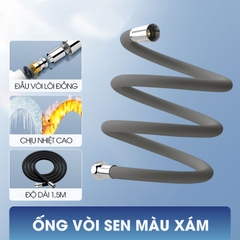 Ống nước vòi sen 1.5m TPR Silicon dẻo dai siêu bền chống cháy sử dụng được nóng lạnh, đầu nối bằng đồng chống mòn