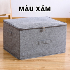 Hộp đựng quần áo, hộp lưu trữ chăn ga gối nệm vải lanh không dệt loại dày có nắp đậy và khóa kéo LH-3101