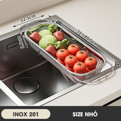 Rổ Inox treo bồn rửa chén, khay úp chén, khay rửa rau có thể điều chỉnh kích thước LD-2448