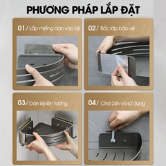 Kệ treo góc tường nhà tắm nhà bếp loại to miếng dán đôi LH-6636 Nhôm Anod không rỉ