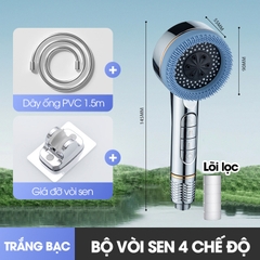 Bộ vòi sen tăng áp 4 chế độ LH-9009 có đầu massage, nhựa ABS cao cấp, dùng được nóng lạnh đi kèm dây ống 1.5m và giá đỡ