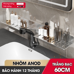 Kệ lắp bồn rửa mặt nhà tắm, giá để đồ trước gương LH-5588 Nhôm Anod không rỉ + tăng kèm keo dán + tắt kê ốc vít