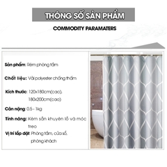 Rèm treo nhà tắm vài Poliester cao cấp Hoa văn sóng lượng