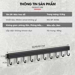 Móc treo đồ nhà bếp nồi xoong dao kéo RX06 Nhôm Anod không rỉ