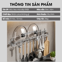 Móc treo nhà bếp đa năng có rảnh để dao và gác nắp nồi Nhôm Anod không rỉ RX08