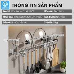 Móc treo nhà bếp đa năng có rảnh để dao và gác nắp nồi Nhôm Anod không rỉ RX08