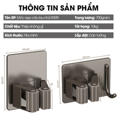 Móc kẹp cây lau nhà treo tường thép không rỉ RX09